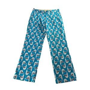 Loudmouth Golf Pants Mens 32x30 Teal White Bird Pattern Flat Front Colorful Fun